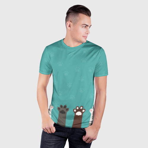 Мужская футболка 3D Slim Лапки котеек - фото 3