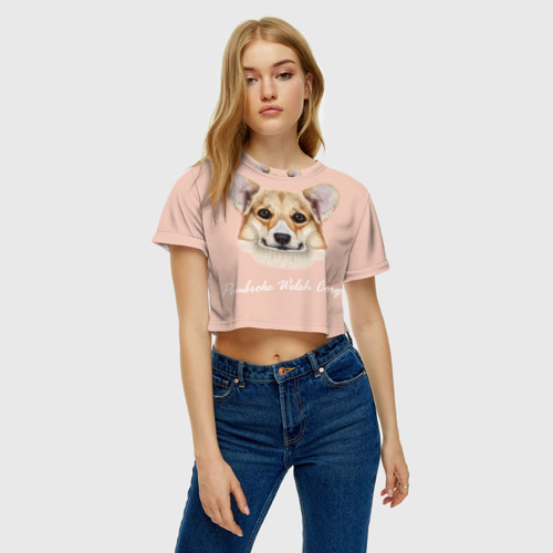 Женская футболка Crop-top 3D Корги, цвет 3D печать - фото 3