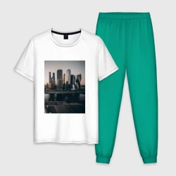 Мужская пижама с белой футболкой хлопок Москва Сити