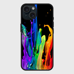 Чехол силиконовый для Apple iPhone 15 матовый Радужные краски - всплеск