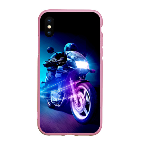 Чехол для iPhone XS Max матовый Мотоциклист, цвет розовый