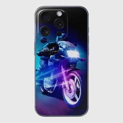 Чехол для iPhone 15 Pro Max силиконовый с защитой камеры Мотокросс ночной