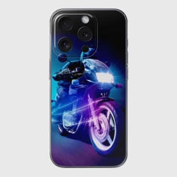 Чехол для iPhone 15 Pro силиконовый с защитой камеры Мотокросс ночной