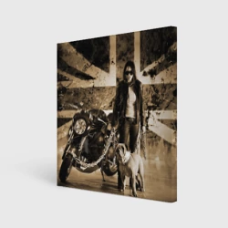 Холст квадратный Девушка байкер и английский бульдог