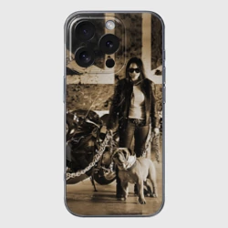 Чехол для iPhone 16 Pro Max силиконовый с защитой камеры Девушка байкер и английский бульдог