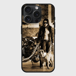 Чехол силиконовый для Apple iPhone 15 Pro Мax матовый Девушка байкер и английский бульдог