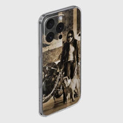 Чехол для iPhone 16 Pro Max силиконовый с защитой камеры Девушка байкер и английский бульдог - фото 2