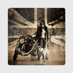 Магнит виниловый Квадрат Девушка байкер и английский бульдог