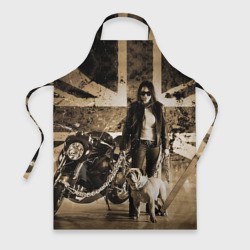 Фартук 3D Девушка байкер и английский бульдог
