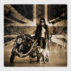 Магнитный плакат 3Х3 Девушка байкер и английский бульдог