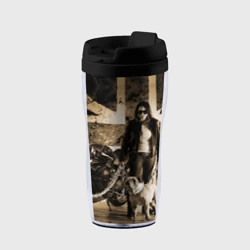 Термокружка-непроливайка Девушка байкер и английский бульдог