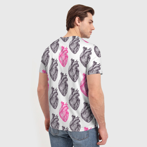 Мужская футболка 3D с принтом Сердца 1, вид сзади #2