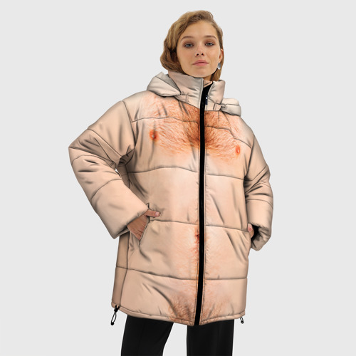 Женская зимняя куртка Oversize Мужская грудь, цвет светло-серый - фото 3