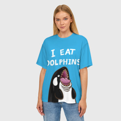 Женская футболка oversize 3D Я ем дельфинов - фото 2