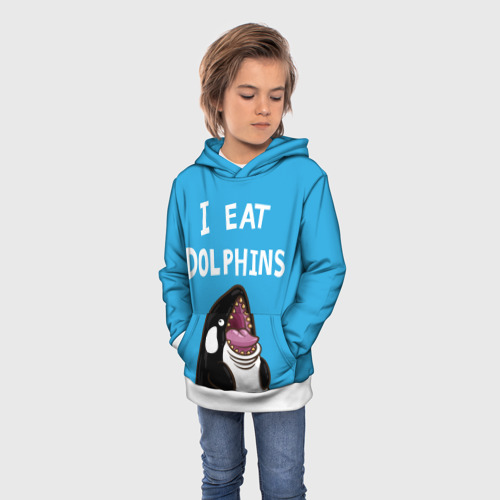 Детская толстовка 3D Я ем дельфинов, цвет белый - фото 3