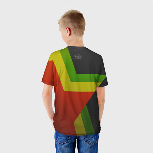 Детская футболка 3D с принтом Black Milk Black Rasta Star, вид сзади #2