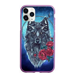 Чехол для iPhone 11 Pro Max матовый Волк с цветами