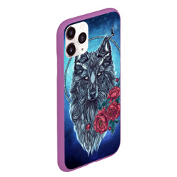 Чехол для iPhone 11 Pro Max матовый Волк с цветами - фото 2