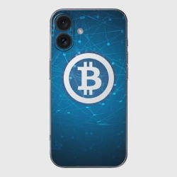 Чехол для iPhone 16 силиконовый с защитой камеры Bitcoin Blue - Биткоин
