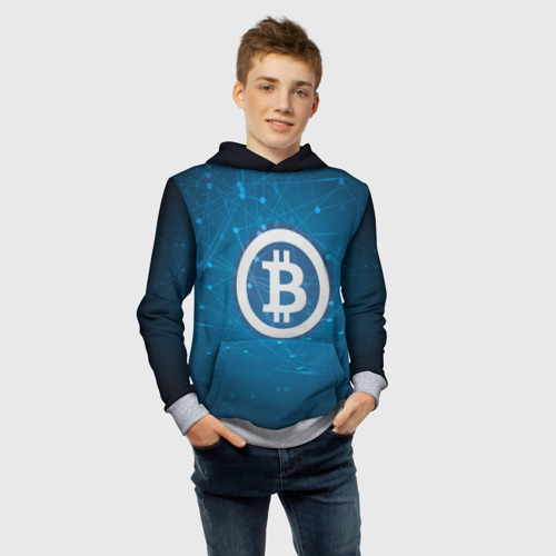Детская толстовка 3D Bitcoin Blue - Биткоин, цвет меланж - фото 6