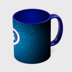 Кружка с принтом Bitcoin Blue — Биткоин для любого человека, вид спереди №3. Цвет основы: белый + синий