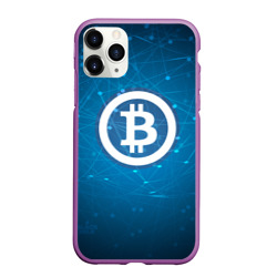 Чехол для iPhone 11 Pro Max матовый Bitcoin Blue - Биткоин