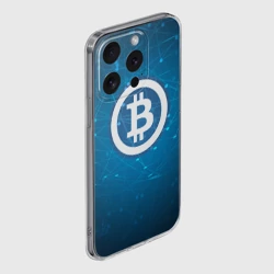 Чехол для iPhone 15 Pro Max силиконовый с защитой камеры Bitcoin Blue - Биткоин - фото 2