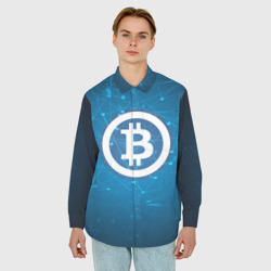 Мужская рубашка oversize 3D Bitcoin Blue - Биткоин - фото 2