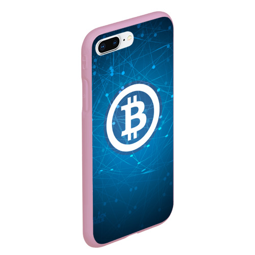 Чехол для iPhone 7Plus/8 Plus матовый Bitcoin Blue - Биткоин, цвет розовый - фото 3