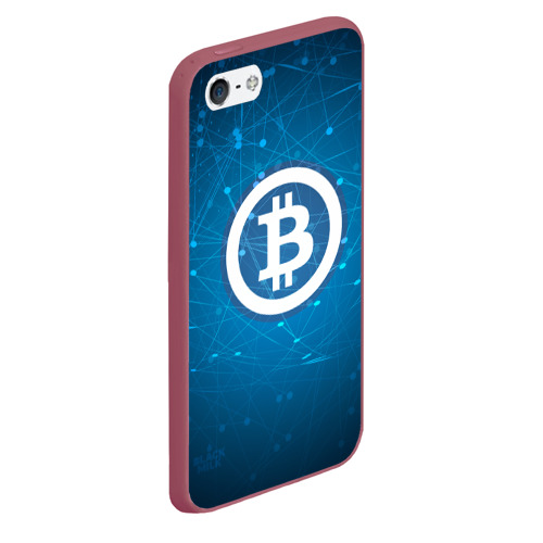 Чехол для iPhone 5/5S матовый Bitcoin Blue - Биткоин, цвет малиновый - фото 3