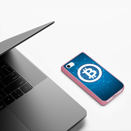 Чехол для iPhone 5/5S матовый Bitcoin Blue - Биткоин, цвет малиновый - фото 5