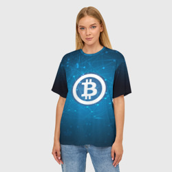 Женская футболка oversize 3D Bitcoin Blue - Биткоин - фото 2