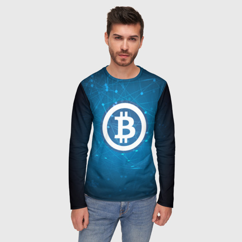 Мужской лонгслив 3D Bitcoin Blue - Биткоин - фото 3