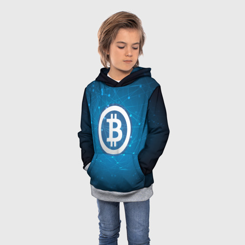 Детская толстовка 3D Bitcoin Blue - Биткоин, цвет меланж - фото 3