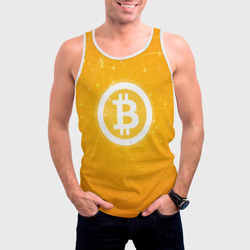 Майка с принтом Bitcoin — Биткоин для мужчины, вид на модели спереди №2. Цвет основы: белый