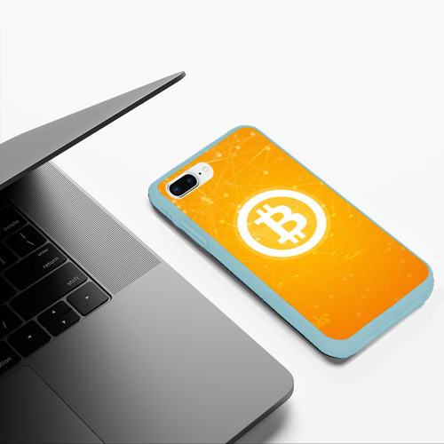 Чехол для iPhone 7Plus/8 Plus матовый Bitcoin - Биткоин, цвет мятный - фото 5