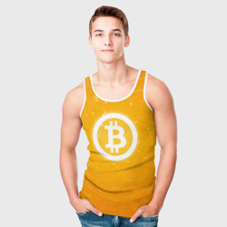 Майка с принтом Bitcoin — Биткоин для мужчины, вид на модели спереди №3. Цвет основы: белый