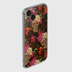 Чехол для iPhone 15 силиконовый с защитой камеры Черепа c цветами - фото 2