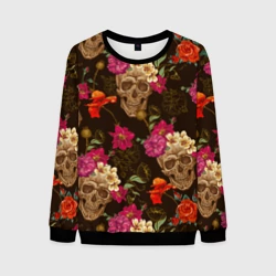 Мужской свитшот 3D Черепа c цветами