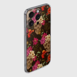 Чехол для iPhone 15 Pro силиконовый с защитой камеры Черепа c цветами - фото 2