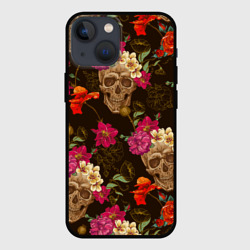 Чехол для iPhone 13 mini Черепа c цветами