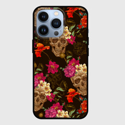 Чехол для iPhone 13 Pro Черепа c цветами