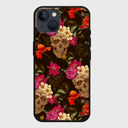 Чехол для iPhone 14 Черепа c цветами