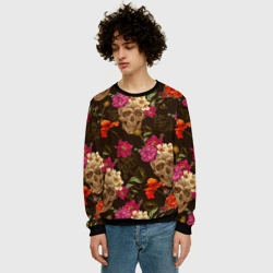 Мужской свитшот 3D Черепа c цветами - фото 2