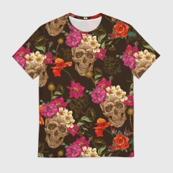 Мужская футболка 3D Черепа c цветами