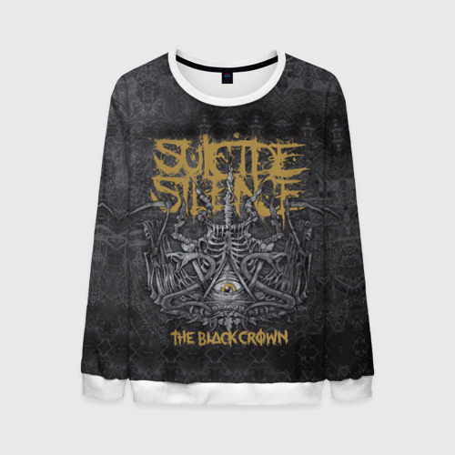 Мужской свитшот 3D Suicide Silence - bone eye black crown, цвет белый