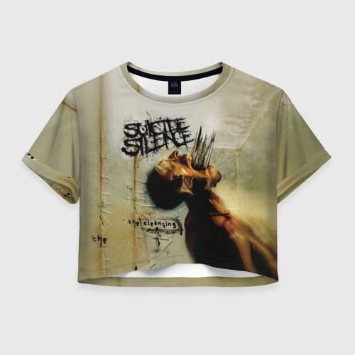 Женская футболка Crop-top 3D Suicide Silence - The Cleansing blades from mouth, цвет 3D печать