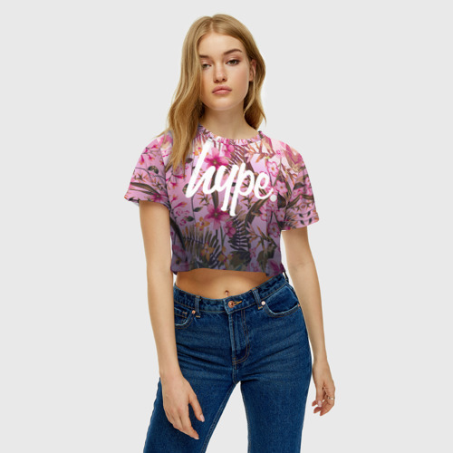 Женская футболка Crop-top 3D Hype Flowers, цвет 3D печать - фото 4