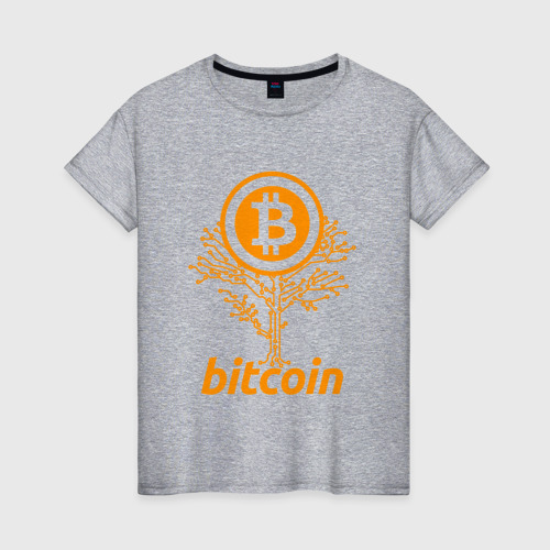 Женская футболка хлопок Bitcoin Tree - Дерево Биткоин, цвет меланж