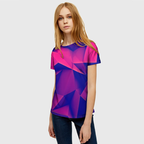 Женская футболка 3D Violet polygon, цвет 3D печать - фото 3